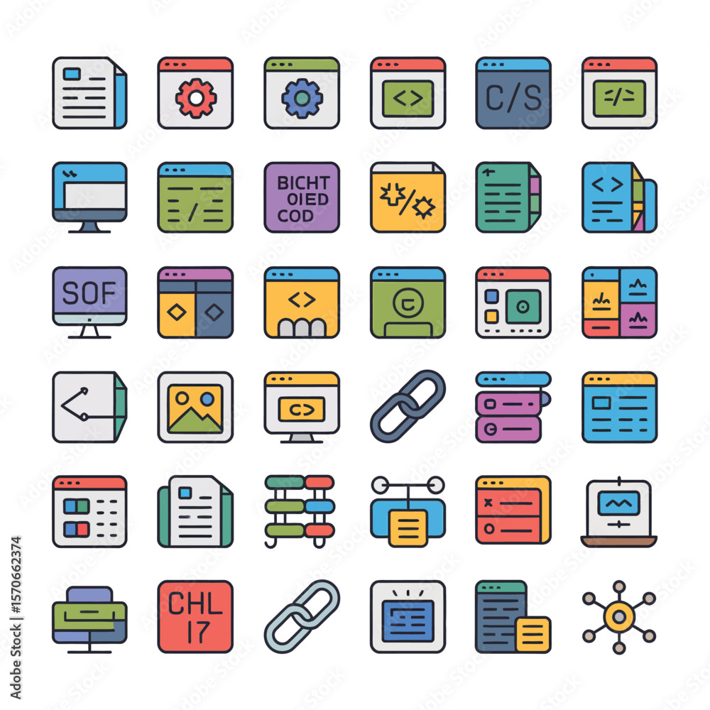 Image vectorielle Stock Collection of Colorful Web Development Icons ...
