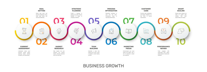 Modern and simple flat vector illustration. Infographic template with 10 circles, elements, sectors and percentages. Designed for business, presentations, web design, interface ten step diagrams