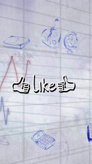 Aufkleber - Animation of like thumbs up over school icons and financial data processing and statistics