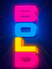 Poster - Bold colorful 3D text design with glowing neon light effects on dark background illustrating modern creative typography concept. Ai generative