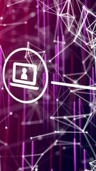 Poster - Animation of network of connections and icons over dark background
