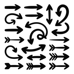 Poster - Collection of Hand Drawn Black Arrows Various Styles and Directions Simple Bold Outline Vector Graphics Set 1