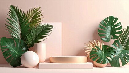 Poster - Tropical plant arrangement minimalist studio decorative display calm environment close-up view modern aesthetics