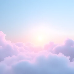 Aufkleber - Pastel sky with fluffy pink and purple clouds and soft sunlight creating a dreamy atmosphere in a serene landscape