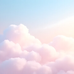 Aufkleber - Pastel sky with fluffy pink and white clouds in a gradient of blue and peach colors with soft lighting