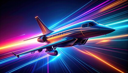 Poster - Futuristic Colorful Jet Flying Through Pixelated Light Trails