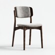 © ary24 - A mid-century modern dining chair with a dark wood frame and light grey fabric seat and backrest.  The chair features gently tapered legs and a simple, elegant design