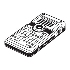 Poster - Modern black and white vector illustration of an isometric electronic device with circuitry
