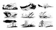 © Mago - black and white vector set natural disaster sketches