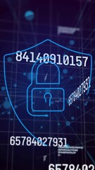 Poster - Animation of data processing and digital shield with padlock on black background