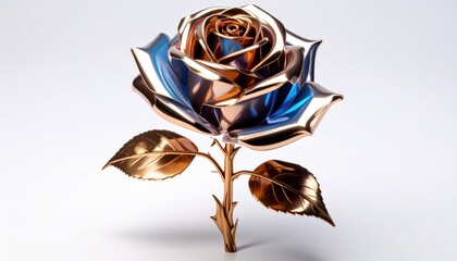 Poster - 3D Rendered Gold And Blue Rose