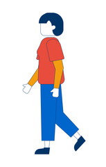 Poster - Side view faceless short haired woman walking in casual clothes 2D cartoon character. Everyday look asian female with bob haircut flat vector person isolated on white. Spot illustration colorful