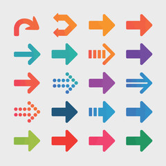 Poster - Collection of Twenty Colorful Arrow Icons Gradient Style Directional Indicators Navigation Symbols Web Design Elements User Interface U I U X Design Kit Assorted Arrows Pointing Left Right