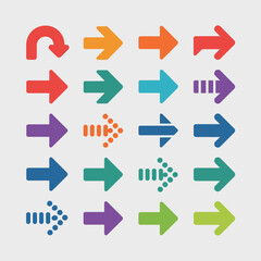 Poster - Collection of Twenty Colorful Arrow Icons Directional Indicators Navigation Symbols Web Design Elements User Interface U I U X Design Kit Flat Style Graphics
