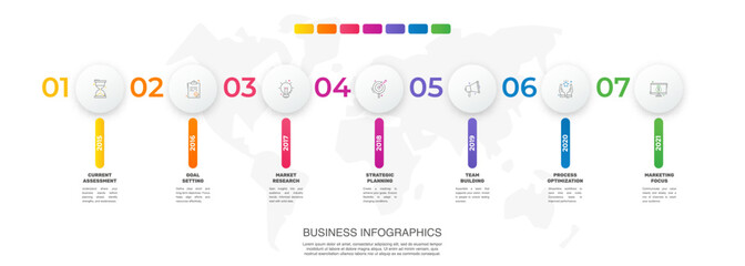 Poster - Vector template circle infographics. Business concept with 7 options and parts. Seven steps for content, flowchart, timeline, levels