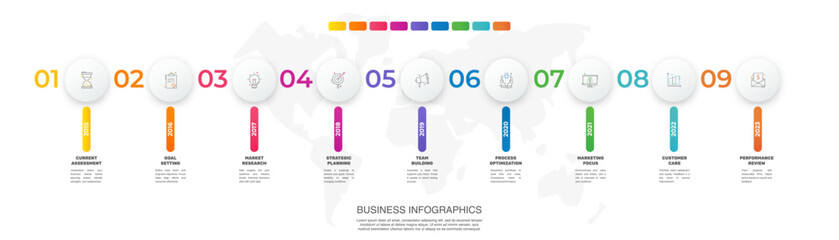 Poster - Vector template circle infographics. Business concept with 9 options and parts. Nine steps for content, flowchart, timeline, levels