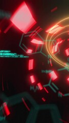 Poster - Animation of data processing and chemical formulas over black background with neon lights