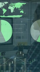 Poster - Animation of strategical business data over smiling caucasian businessman using desktop computer