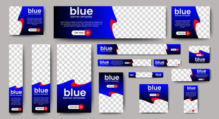 Fototapete - Set of web ads template design. Modern gradient blue banner cover for website, social media, flyer, card. vector