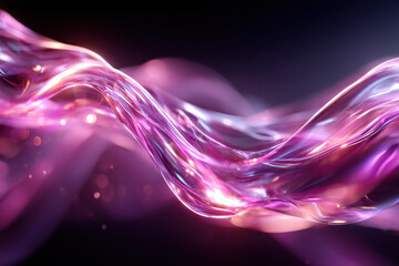 Poster - Colorful fluid wave flows through a dark background with sparkling light details