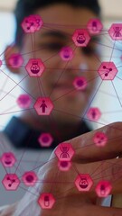 Poster - Animation of globe of digital icons over man using smartphone at office