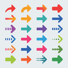Fototapete - Collection of Twenty Four Colorful Arrows Pointing Right Various Styles Gradient Fill Design Elements