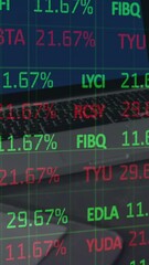 Poster - Animation of stock market data processing against close up of a laptop