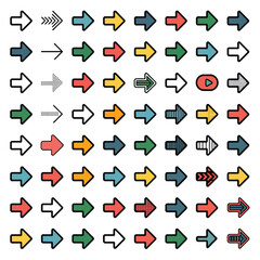 Poster - Diverse Collection of Colorful Arrows Grid Design featuring various styles including solid filled arrows dotted arrows striped arrows and more in a vibrant palette of teal orange yellow red