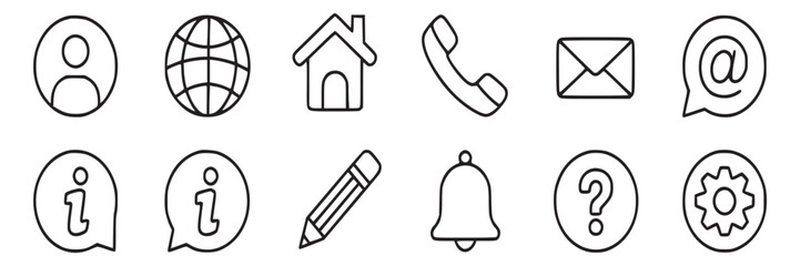 Poster - Vector outline web internet contact us user interface ui ux icons set for website and app design use on transparent background