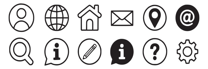 Poster - Collection of contact information icons profile globe home email location at search info edit question gear on transparent background