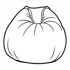 Poster - Simple black and white line drawing of a plump round object with a gathered top resembling a beanbag or cushion isolated on a white background for graphic design