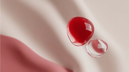 Poster - Close-up of red liquid droplets on soft fabric highlighting texture and colors