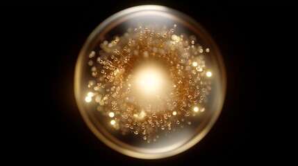 Poster - Bright glowing orb surrounded by sparkling bubbles in a dark setting creating an ethereal atmosphere