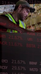 Poster - Animation of data processing over man packing boxes into car