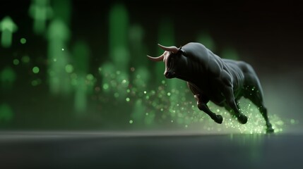 Poster - Bull charging forward amid rising stock trends in a dynamic financial landscape