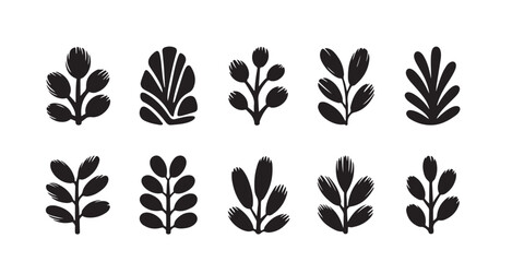 Aufkleber - Ten stylized black leaf illustrations arranged in two rows on a white background vector graphic