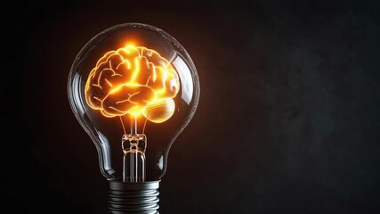 Aufkleber - A light bulb with a brain inside of it. The bulb is lit up and the brain is glowing. Concept of intelligence and the importance of the brain in our lives