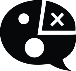Poster - Stylized speech bubble icon with a divided interior featuring two circles and a white cross symbol representing communication or thought process