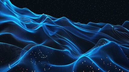 Fototapete - Abstract picture micro light sparkling particle represent data flow vivid flowing wave with high tech background, create digital effect scene perfect for energetic and fantasy wallpaper design. AIG53.