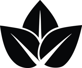 Poster - Abstract black silhouette of three stylized leaves forming a central point with elegant curved veins on a white background