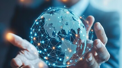 Aufkleber - A hand is holding a globe with a network of lines connecting it. Concept of interconnectedness and the importance of global communication