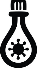Poster - Stylized black icon of a virus particle contained within a laboratory flask symbolizing scientific research and medical containment efforts