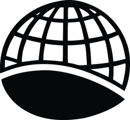 Poster - Stylized black and white globe icon featuring a grid pattern and a curved lower section representing earth