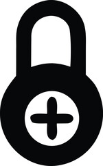 Poster - Black padlock icon with a white oval containing a plus symbol signifying security safety and positive addition or access