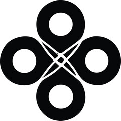 Poster - Abstract geometric design featuring four interconnected black circles with white centers forming a symmetrical quatrefoil shape with intersecting white lines