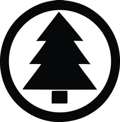 Aufkleber - Stylized black silhouette of a pine tree centered within a bold black circle on a white background
