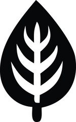 Poster - Stylized black and white leaf icon with a prominent central vein and symmetrical branching veins creating a simple yet elegant botanical design
