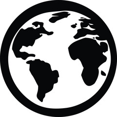 Aufkleber - Stylized black and white graphic of the earth s continents depicted as solid shapes within a thick circular border representing the planet