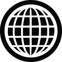 Aufkleber - A stark black and white graphic icon representing a stylized globe with a grid pattern on its surface enclosed within a thick circle