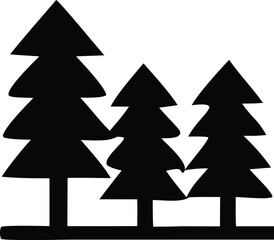 Poster - Stylized silhouette of three black fir trees standing tall on a horizontal line against a white background